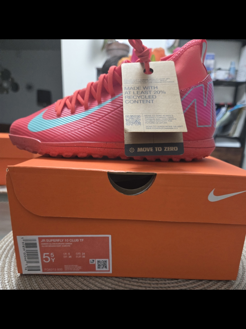 Nike Kids Jr Superfly 10 Club TF Soccer Shoes - Pink with Teal Swoosh